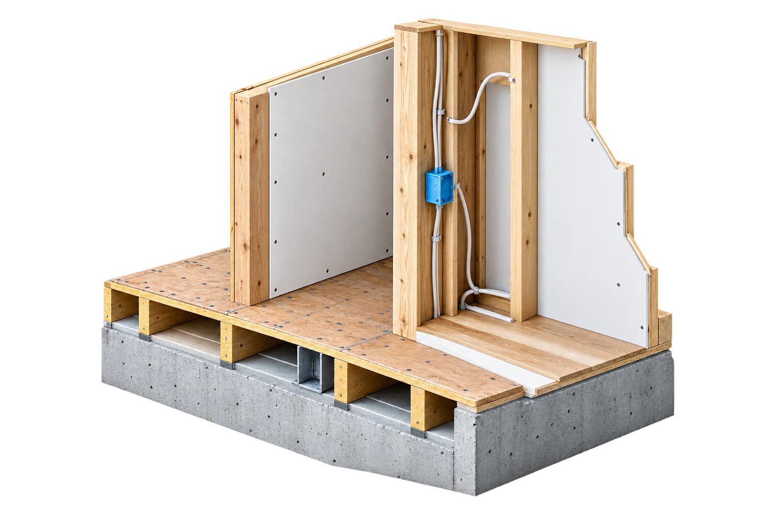 Interior wall model revealing the framing and layers behind the finished surface